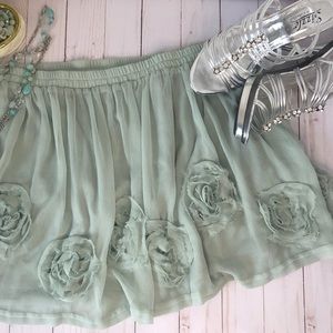 🎉 Pretty Sage Green Tiered Mini Skirt - Size 14